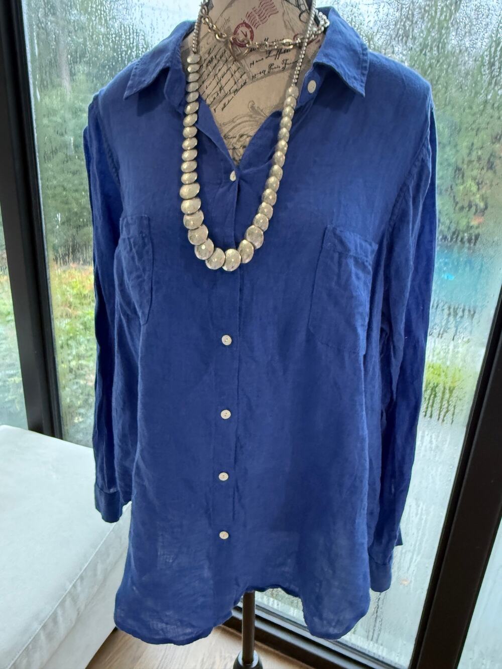 Lilly Pulitzer Blue Linen Shirt XXL EUC